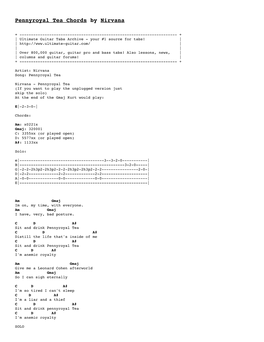 Pennyroyal Tea Chords by Nirvana Tabs @ Ultimate Guitar Archive