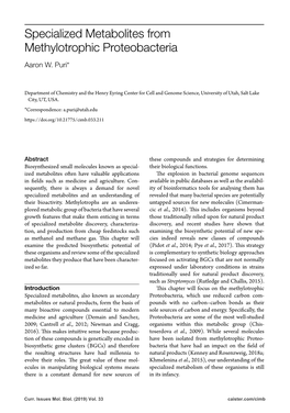 Specialized Metabolites from Methylotrophic Proteobacteria Aaron W