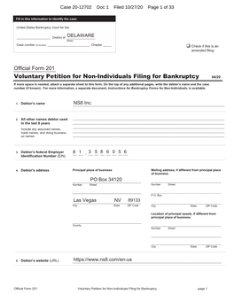 Voluntary Petition for Non-Individuals Filing for Bankruptcy 04/20 If More Space Is Needed, Attach a Separate Sheet to This Form