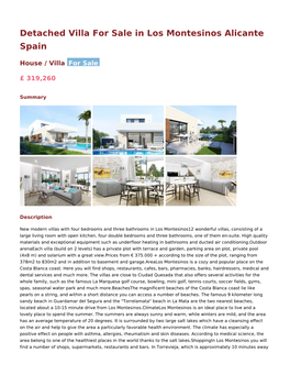 Detached Villa for Sale in Los Montesinos Alicante Spain