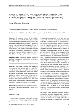 Modelo Represivo Franquista En La Guerra Civil Española (1936-1939): El Caso De Falces (Navarra)