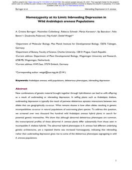 Homozygosity at Its Limit: Inbreeding Depression in Wild Arabidopsis Arenosa Populations