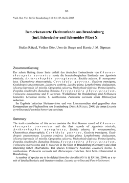 Bemerkenswerte Flechtenfunde Aus Brandenburg (Incl. Lichenicoler Und Lichenoider Pilze) X