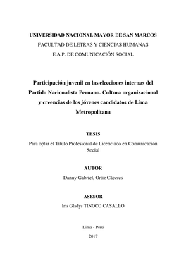 Participación Juvenil En Las Elecciones Internas Del Partido Nacionalista Peruano