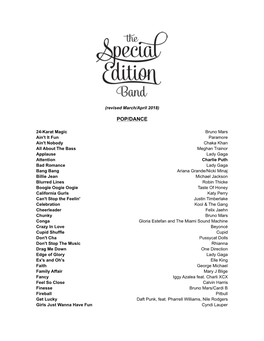 Special Edition Band Songlist