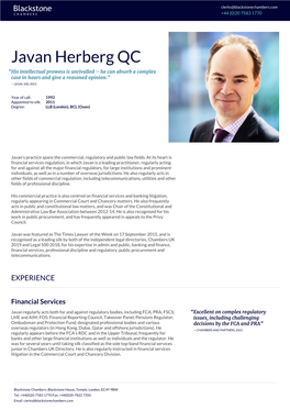 Javan Herberg QC “His Intellectual Prowess Is Unrivalled – He Can Absorb a Complex Case in Hours and Give a Reasoned Opinion.” — LEGAL 500, 2021