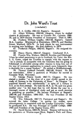 "Dr. John Ward's Trust (Concluded)," Baptist Quarterly 14.1