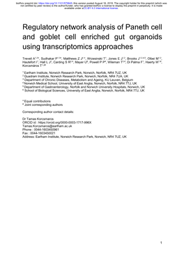 Regulatory Network Analysis of Paneth Cell and Goblet Cell Enriched Gut Organoids Using Transcriptomics Approaches