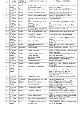 S. NO. DATE & PLACE NATURE of PROGRAMM E PARTICULARS of PROGRAMME GUESTS & PARTICIPANTS 1. 26.12.1981 Srinagar Lecture