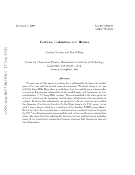 Arxiv:Hep-Th/0306150V1 17 Jun 2003 Eray1 2008 1, February Pc Fvrie N H Ouisaeo Ntnos Estud We Instantons