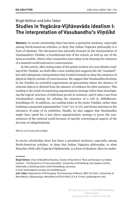 Studies in Yogācāra-Vijñānavāda Idealism I: the Interpretation of Vasubandhu’S Viṃśikā