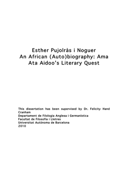 (Auto)Biography: Ama Ata Aidoo's Literary Quest