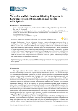 Variables and Mechanisms Affecting Response to Language Treatment