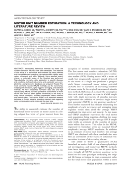 Motor Unit Number Estimation: a Technology and Literature Review Clifton L