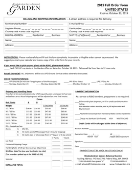 2019 Fall Order Form UNITED STATES