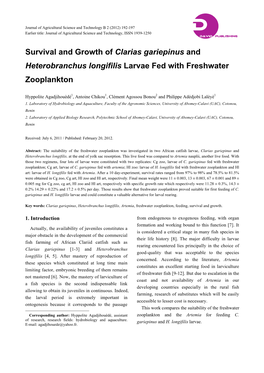 Survival and Growth of Clarias Gariepinus and Heterobranchus Longifilis Larvae Fed with Freshwater Zooplankton