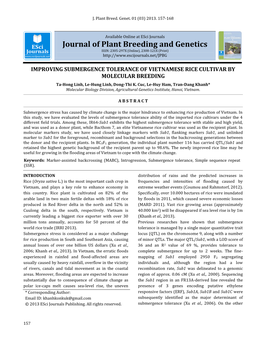 IMPROVING SUBMERGENCE TOLERANCE of VIETNAMESE RICE CULTIVAR by MOLECULAR BREEDING Ta-Hong Linh, Le-Hung Linh, Dong-Thi K