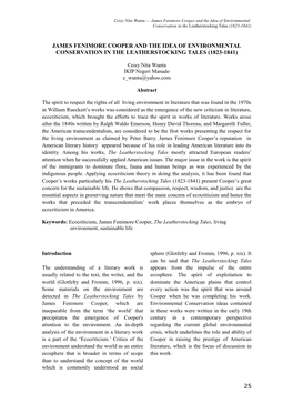 James Fenimore Cooper and the Idea of Environmental Conservation in the Leatherstocking Tales (1823-1841)