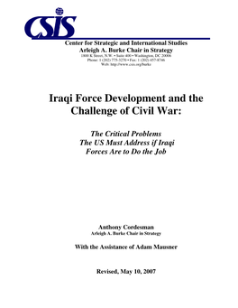 Iraqi Force Development and the Challenge of Civil War