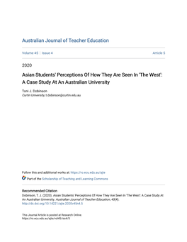 Asian Students' Perceptions of How They Are Seen in 'The West': a Case Study at an Australian University