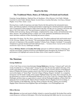 Road to the Isles the Traditional Music, Dance, & Folksongs of Ireland and Scotland. the Musicians