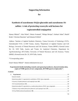 Supporting Information for Synthesis of Zearalenone-16-Β,D-Glucoside