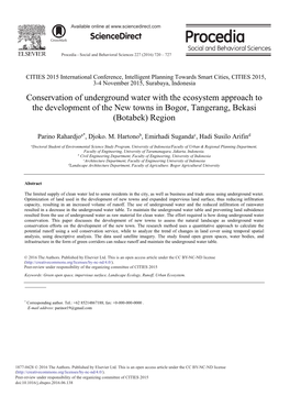 Conservation of Underground Water with the Ecosystem Approach to the Development of the New Towns in Bogor, Tangerang, Bekasi (Botabek) Region