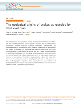 The Ecological Origins of Snakes As Revealed by Skull Evolution