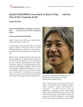 Ryuichi SAKAMOTO: from Bach to Rock to Pop