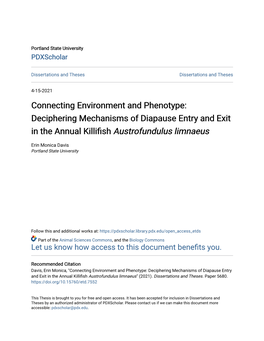 Deciphering Mechanisms of Diapause Entry and Exit in the Annual Killifish Austrofundulus Limnaeus