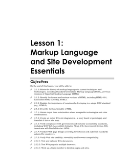 1Lesson 1: Markup Language and Site Development Essentials