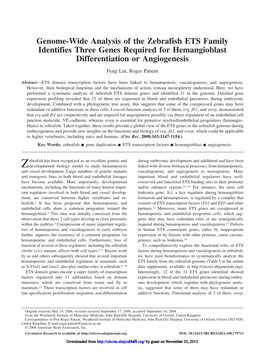 Genome-Wide Analysis of the Zebrafish ETS Family Identifies Three Genes Required for Hemangioblast Differentiation Or Angiogenesis