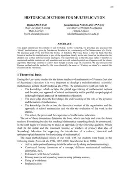 Historical Methods for Multiplication