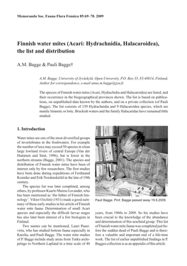 Finnish Water Mites (Acari: Hydrachnidia, Halacaroidea), the List and Distribution