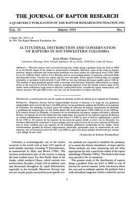 Altitudinal Distribution and Conservation of Raptors in Southwestern Colombia