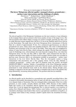 The Lower Mzingwane Alluvial Aquifer: Managed Releases, Groundwater