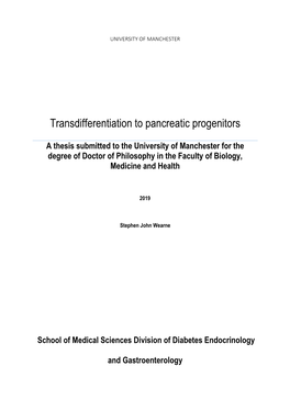 Transdifferentiation to Pancreatic Progenitors