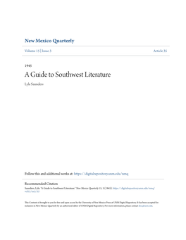 A Guide to Southwest Literature Lyle Saunders