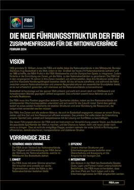 DIE NEUE FÜHRUNGSSTRUKTUR DER FIBA Zusammenfassung Für Die Nationalverbände Februar 2014