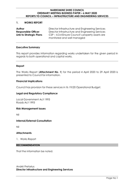 1 May 2020 Works Report AP Review