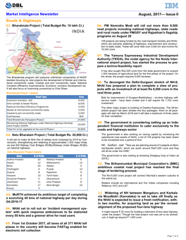 Market Intelligence Newsletter August, 2017— Issue II Roads & Highways 01