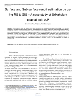 Ing RS & GIS – a Case Study of Srikakulam Coastal Belt. AP