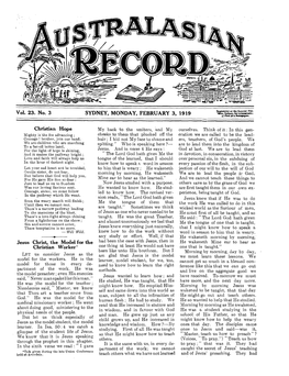 Vol. 23. No. 3 SYDNEY, MONDAY, FEBRUARY 3, 1919 Christian Hope