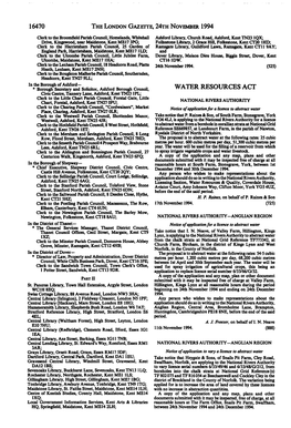 16470 the London Gazette, 24Th November 1994 Water
