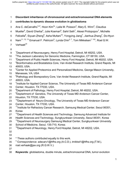 Discordant Inheritance of Chromosomal and Extrachromosomal DNA Elements 2 Contributes to Dynamic Disease Evolution in Glioblastoma