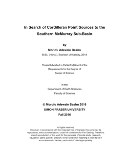 In Search of Cordilleran Point Sources to the Southern Mcmurray Sub-Basin