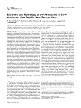 Evolution and Homology of the Astragalus in Early Amniotes: New Fossils, New Perspectives