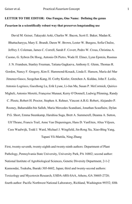 Geiser Et Al. Practical Fusarium Concept 1 LETTER to the EDITOR