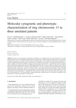 Molecular Cytogenetic and Phenotypic Characterization of Ring Chromosome 13 in Three Unrelated Patients