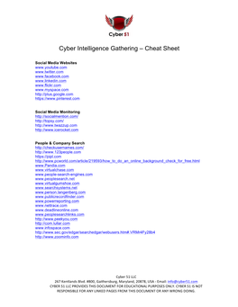 Cyber Intelligence Gathering – Cheat Sheet